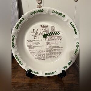 Watkins Italian Cream Pie Serving Plate - Cream with Green Holly Border